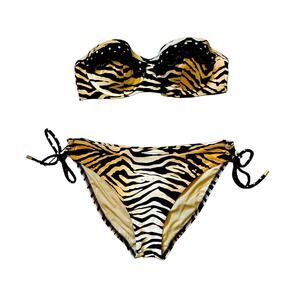 Victoria’s Secret tiger animal print polka dot retro strapless bikini sz 36B / L